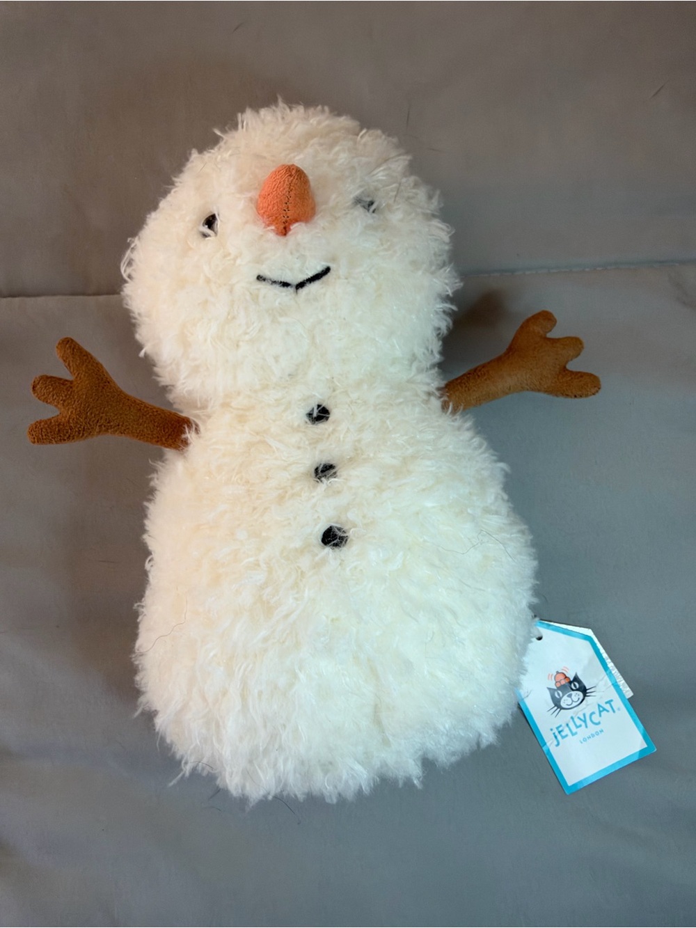 Jellycat Cream Snowman Plush with Orange Nose and Brown Arms